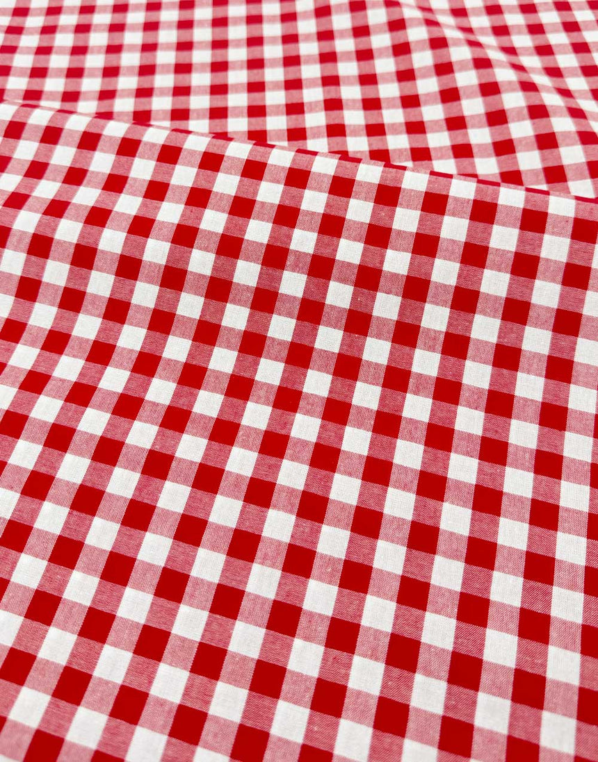 Small Red Yarn-Dyed Gingham Cotton Fabric