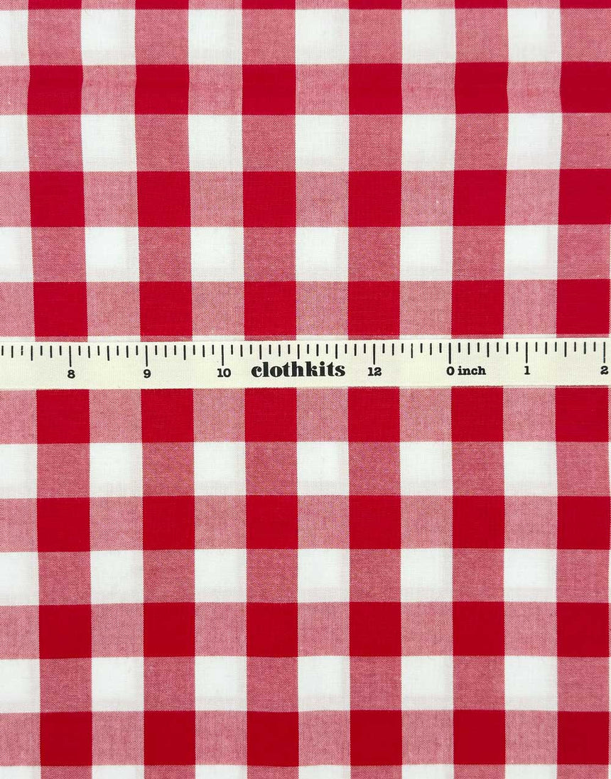 Large Red Yarn-Dyed Gingham Cotton Fabric