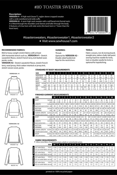 Sew House Seven Tops Shirts & Blouses Toaster Sweaters Sewing Pattern, Sew House Seven 869174000052 869174000052