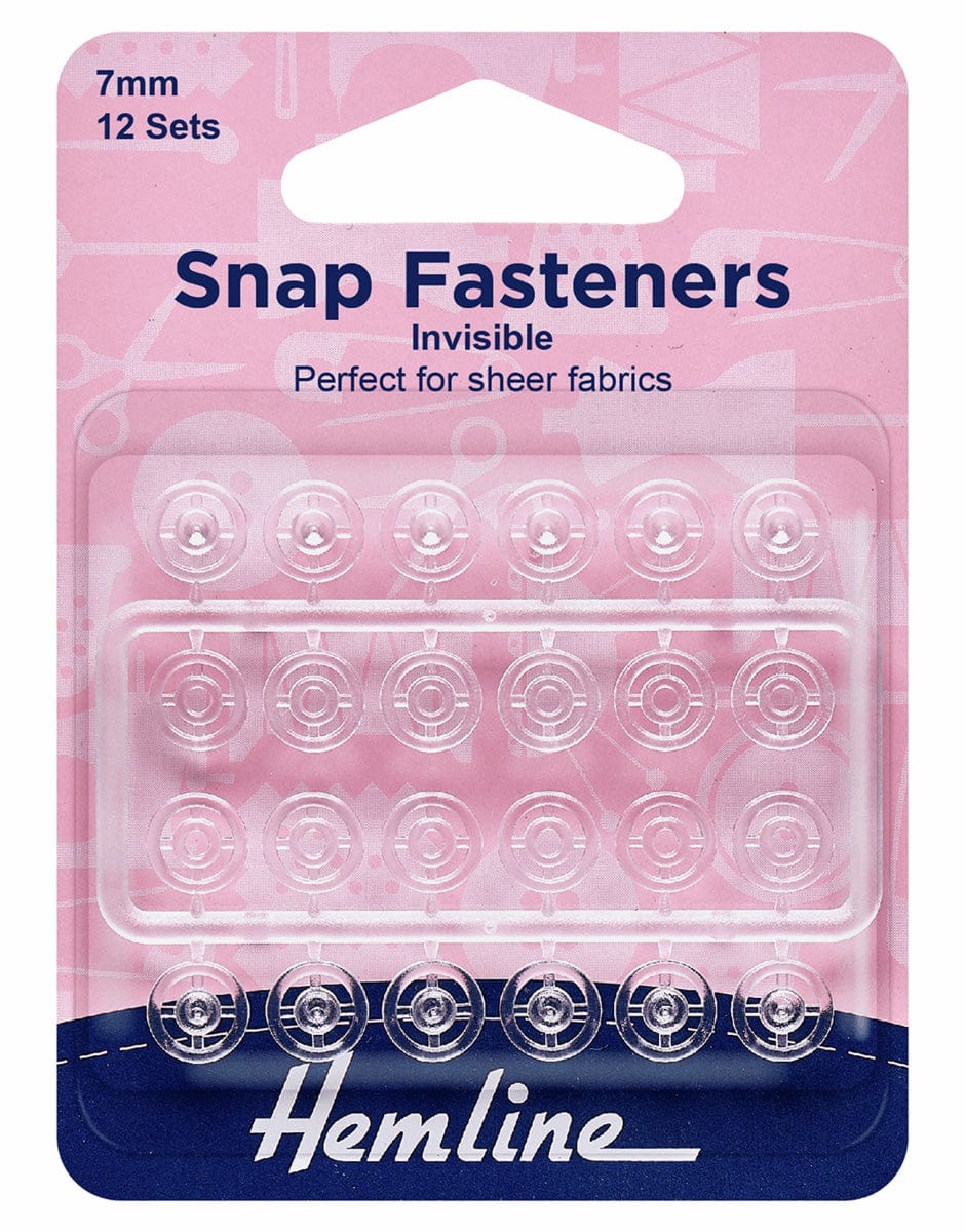 Hemline Sew On Snap Fasteners: Clear (Invisible) - 7mm Hemline Sew On Snap Fasteners: Clear (Invisible) - 7mm