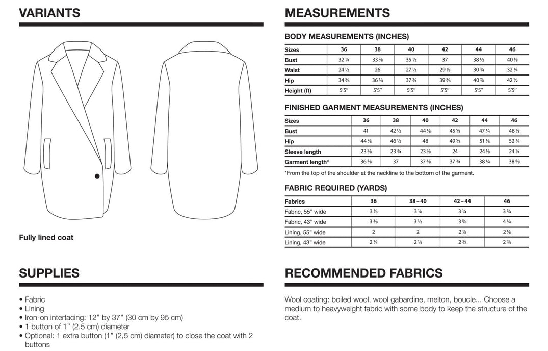 Merlin Ladies Coat Sewing Pattern, I AM Patterns – Clothkits
