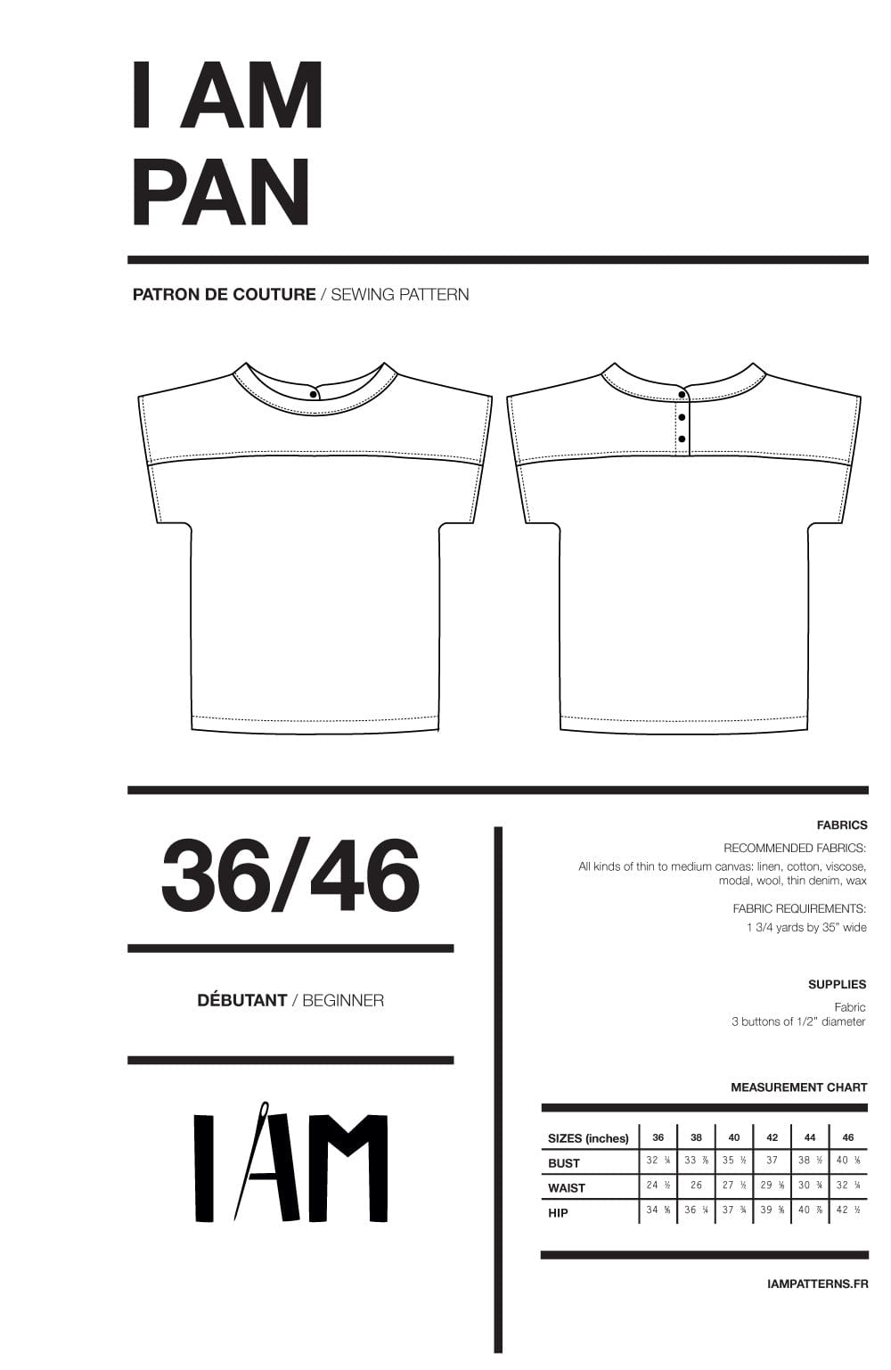 Pan Blouse Top Sewing Pattern, I AM Patterns – Clothkits