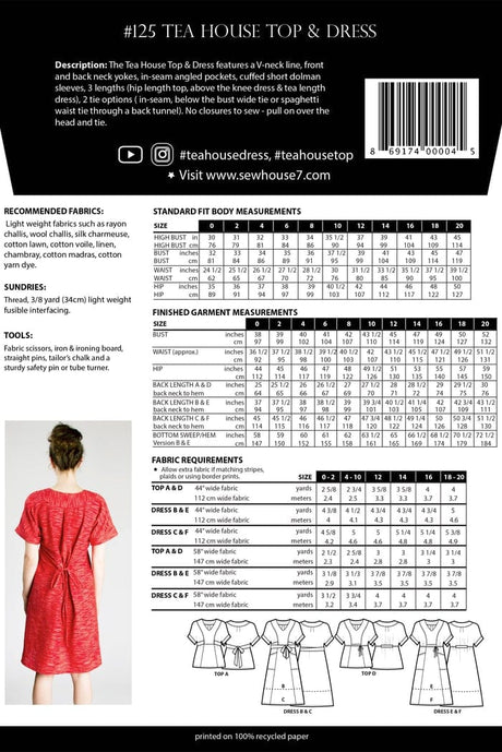 Sew House Seven Dresses Tea House Top And Dress Sewing Pattern, Sew House Seven 869174000045 869174000045